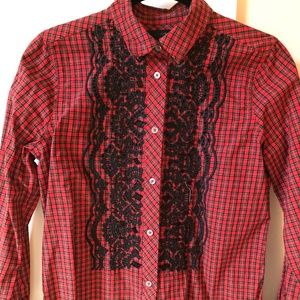 J. Crew Plaid and beaded collared shirt